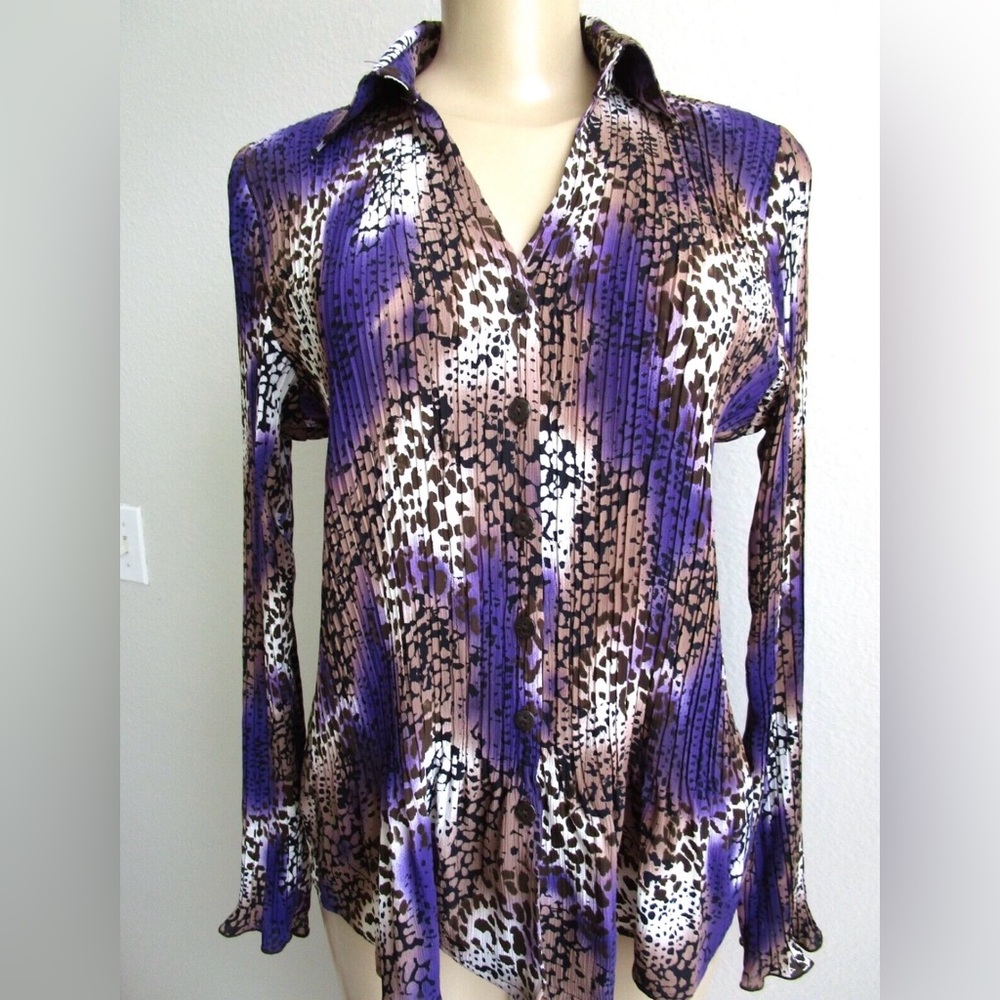 TanJay Purple and Brown Leopard Print crinkle slinky Blouse